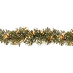 9 ft. Pre-Lit Glittery Bristle Pine Garland with Clear Lights