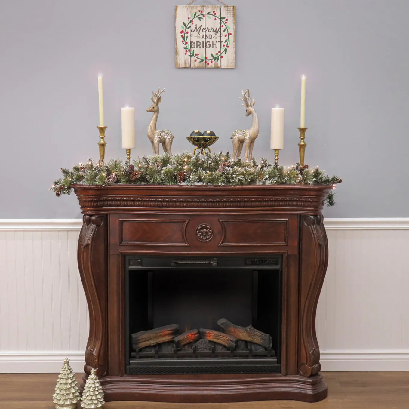 6 ft. Pre-Lit Glittery Bristle Pine Mantel Swag with Clear Lights