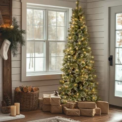 7.5 ft. Pre-Lit Glittery Bristle Slim Tree with LED Lights