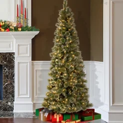 7.5 ft. Pre-Lit Glittery Bristle Slim Tree with LED Lights