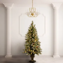 4 ft. Pre-Lit Glittery Bristle Tree with Warm White LED Lights