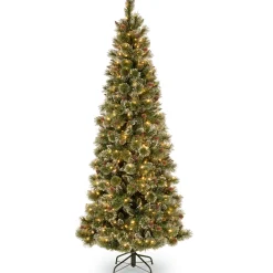 7.5 ft. Pre-Lit Glittery Bristle Slim Tree with Clear Lights