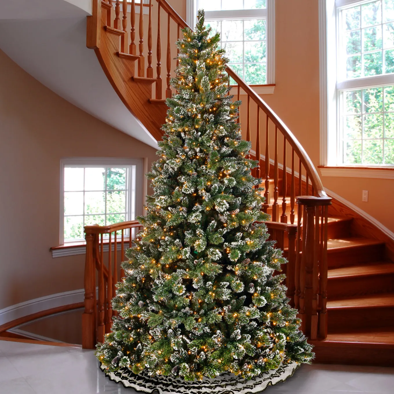 9 ft. Pre-Lit Glittery Bristle Pine Tree with Clear Lights