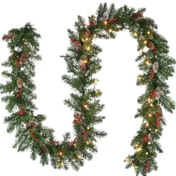 9 ft. Pre-Lit Glittery Mountain Spruce Garland with Clear Lights