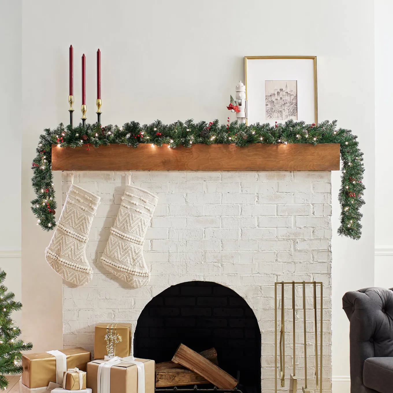 9 ft. Pre-Lit Glittery Mountain Spruce Garland with Clear Lights