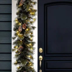 9 ft. Pre-Lit Glittery Pine Garland with Clear Lights