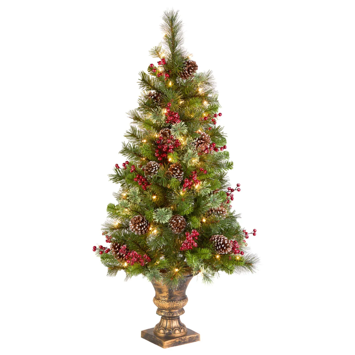 4 ft. Pre-Lit Iced Berry Pine Entrance Tree with Clear Lights