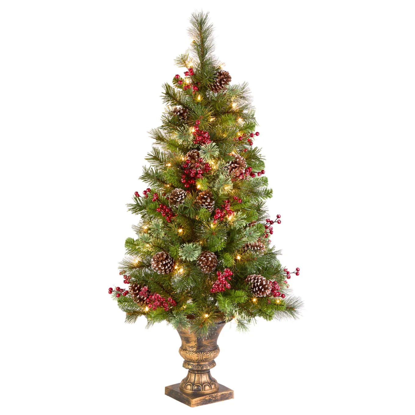 4 ft. Pre-Lit Iced Berry Pine Entrance Tree with Clear Lights