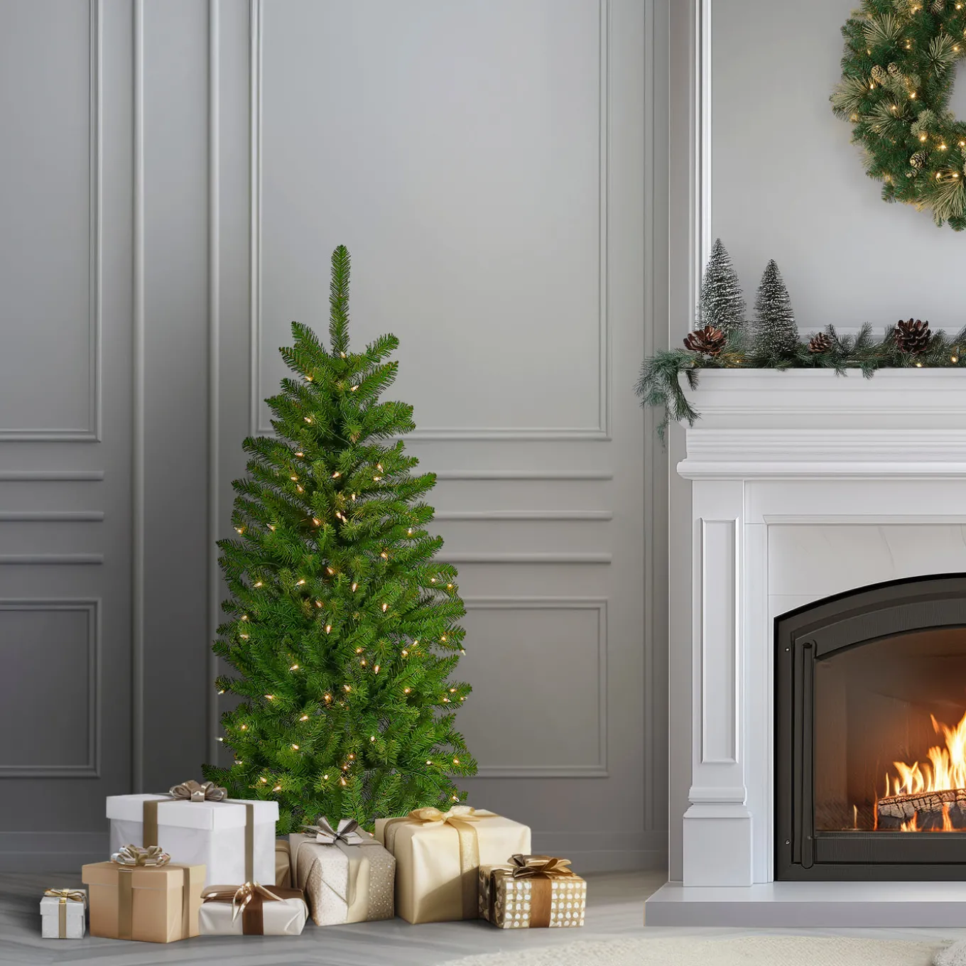 4.5 ft. Pre-Lit Kingswood Fir Pencil Tree with Clear Lights