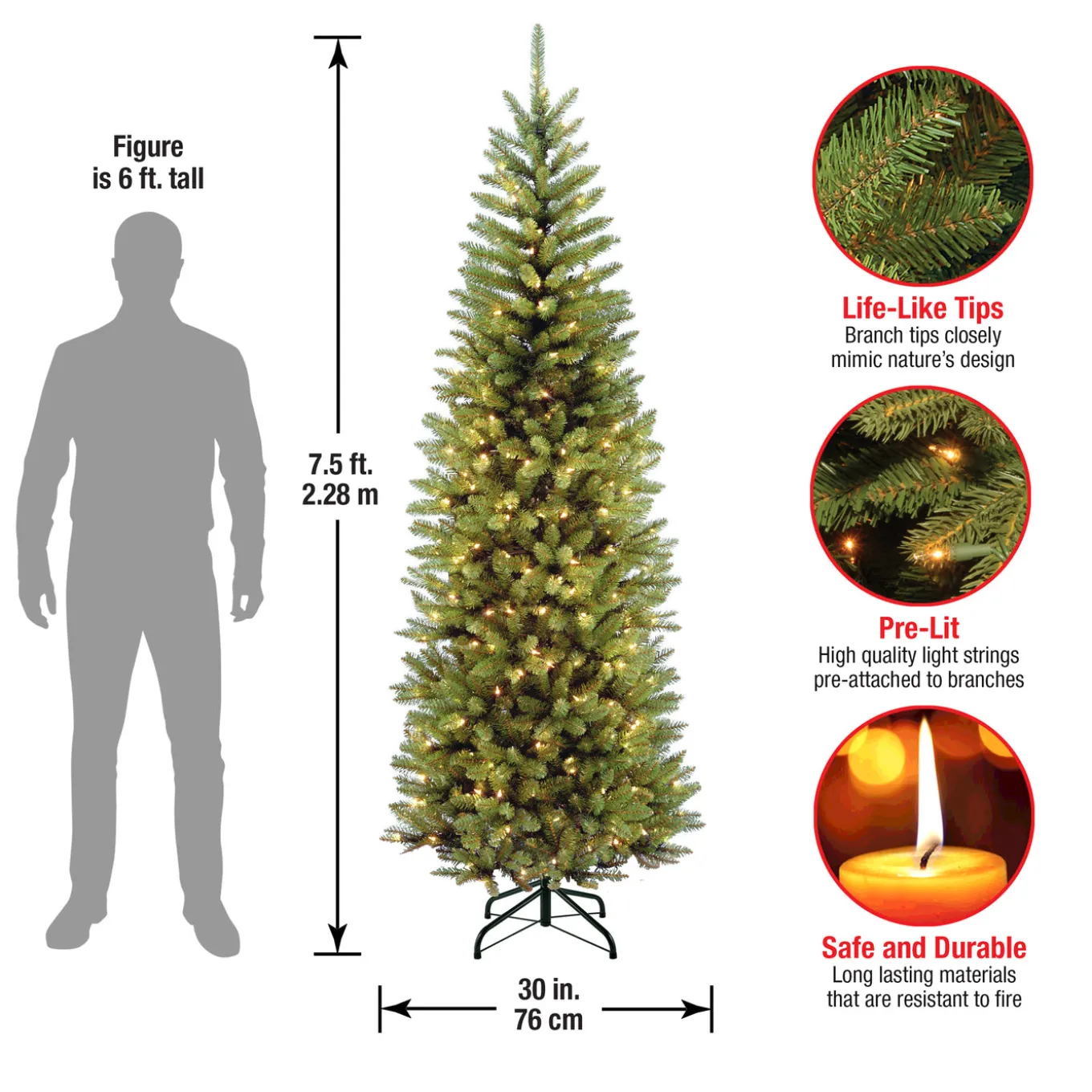 7.5 ft. Pre-Lit Kingswood Fir Pencil Tree with Clear Lights