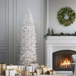7.5 ft. Pre-Lit Kingswood Fir White Pencil Tree with Clear Lights