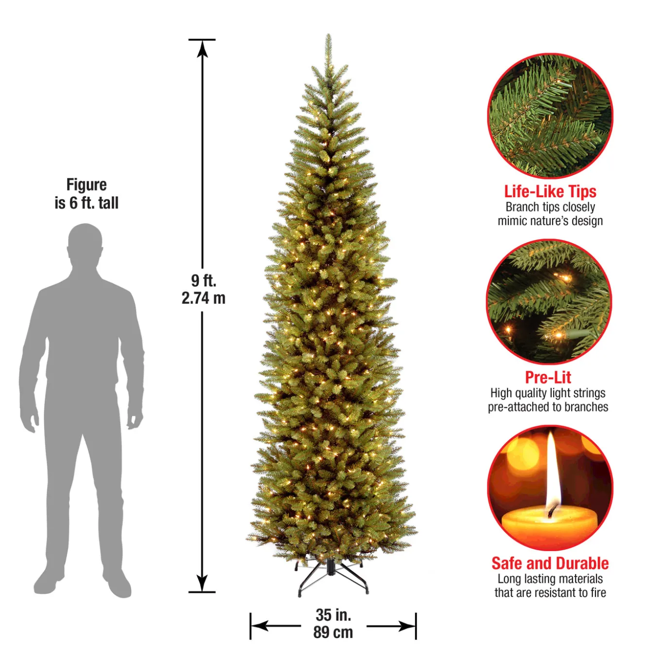 9 ft. Pre-Lit Kingswood Fir Pencil Tree with Clear Lights