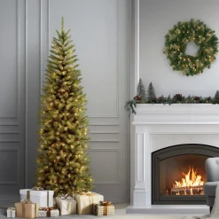 7 ft. Pre-Lit Kingswood Fir Pencil Tree with Power Connect Dual Color LED Lights