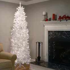 9 ft. Pre-Lit Kingswood Fir White Pencil Tree with Clear Lights