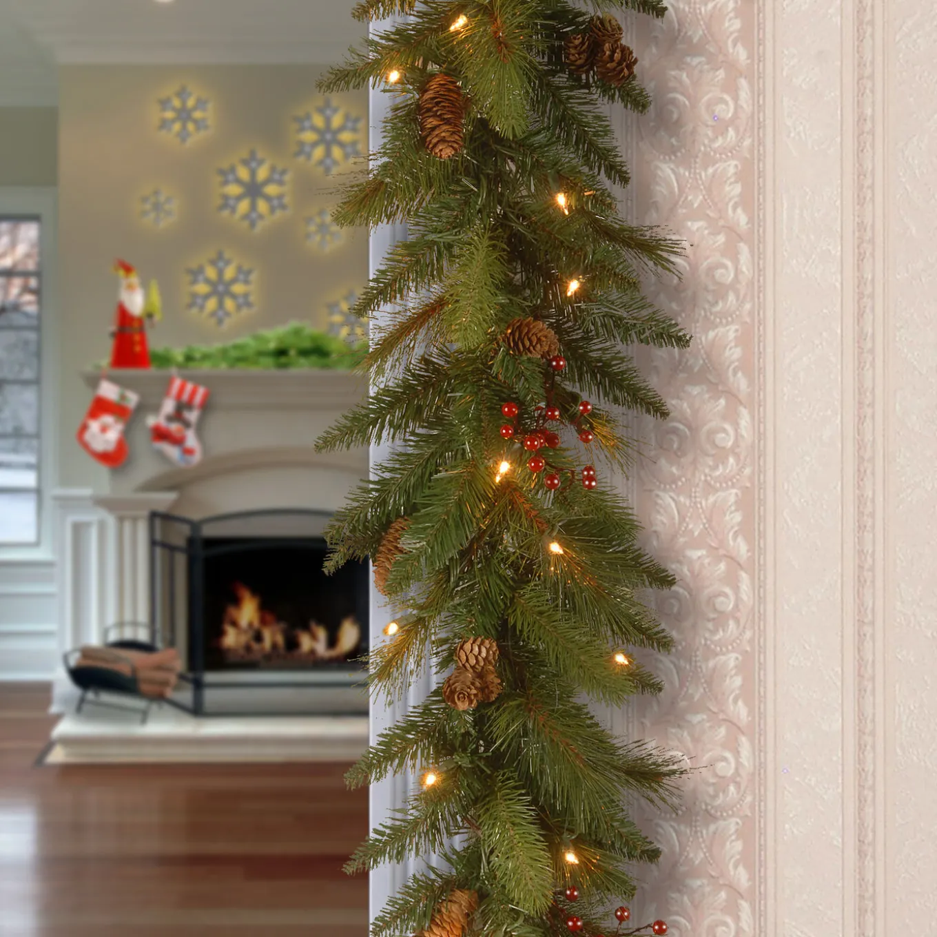 6 ft. Pre-Lit Long Needle Pine Cone Garland with Clear Lights