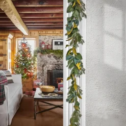 9 ft. Pre-Lit Magnolia Mix Pine Garland with Warm White LED Lights