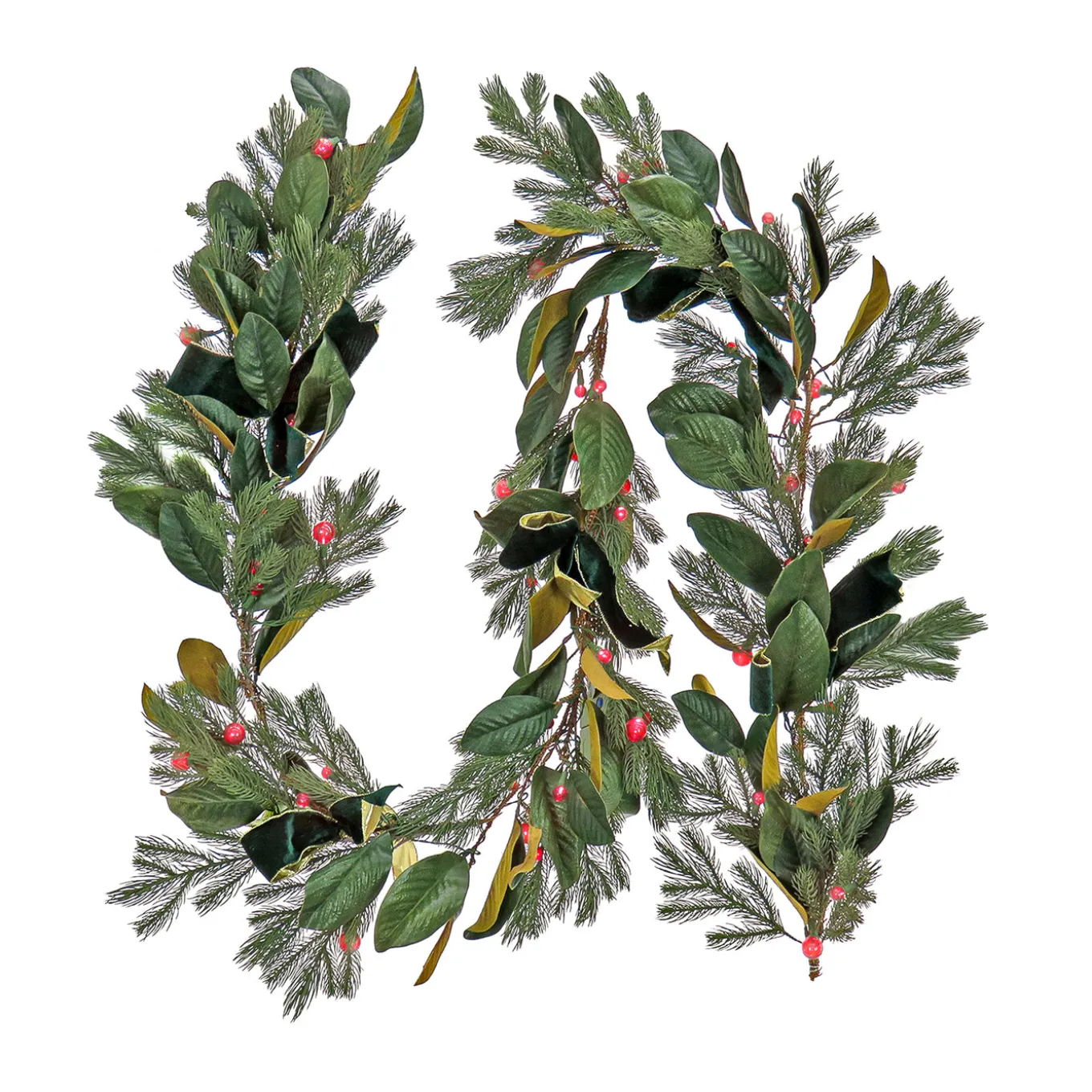 9 ft. Pre-Lit Magnolia Mix Pine Garland with Red LED Lights