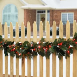 9 ft. Pre-Lit Magnolia Mix Pine Garland with Red LED Lights