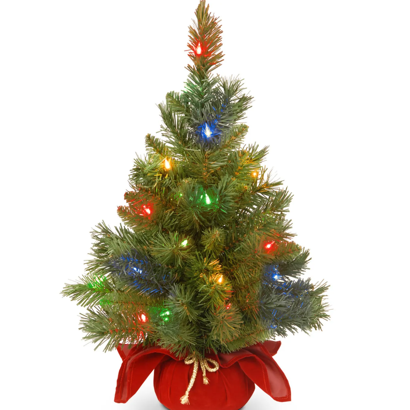 2 ft. Pre-Lit Majestic Fir Tree with Multicolor LED Lights, Red Base