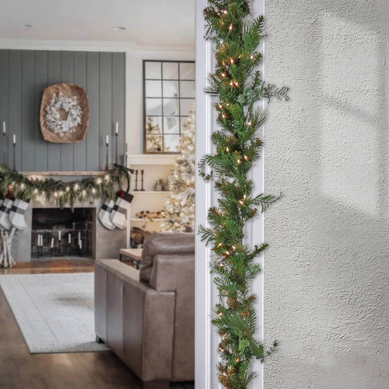 9 ft. Pre-Lit North Conway Garland with Clear Lights