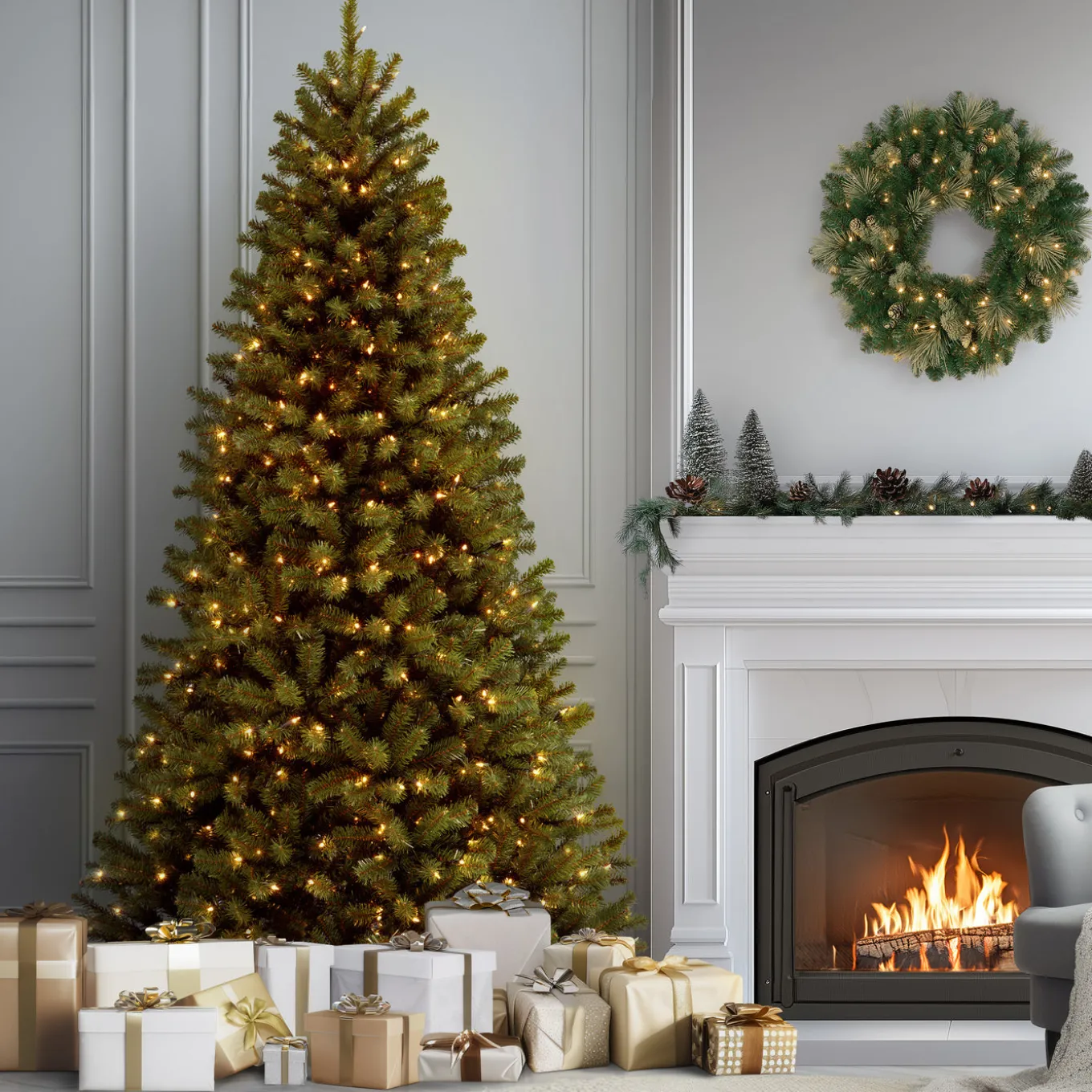 9 ft. Pre-Lit North Valley Spruce Tree with Clear Lights