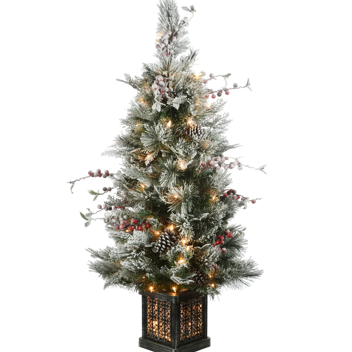 4 ft. Pre-Lit Snowy Bedford Pine Tree with Clear Lights