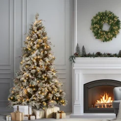 7.5 ft. Pre-Lit Snowy Bedford Pine Tree with Clear Lights