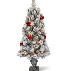 4 ft. Pre-Lit Snowy Bristle Pine Tree with Clear Lights