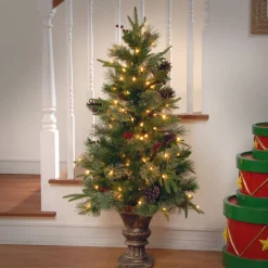 4 ft. Pre-Lit Snowy Bristle Berry Tree with Clear Lights