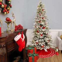 7 ft. Pre-Lit Snowy Calton Pine Tree with LED Lights