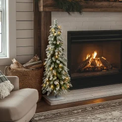 3 ft. Pre-Lit Snowy Downswept Forest Tree with Clear Lights