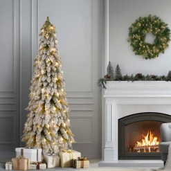 5 ft. Pre-Lit Snowy Downswept Forest Slim Tree with Clear Lights