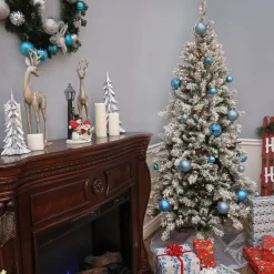 7.5 ft. Pre-Lit Snowy Mountain Pine Slim Tree with Clear Lights