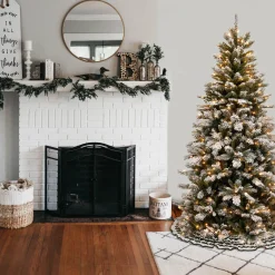 7.5 ft. Pre-Lit Snowy Mountain Pine Slim Tree with Clear Lights