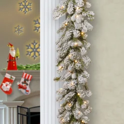 9 ft. Pre-Lit Snowy Sheffield Spruce Garland with Twinkly LED Lights