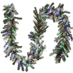 9 ft. Pre-Lit Snowy Sheffield Spruce Garland with LED Lights
