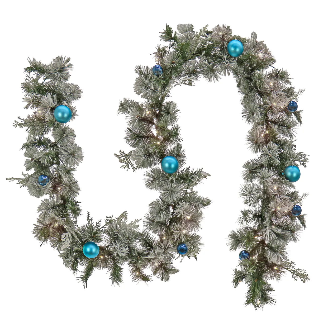 9 ft. Pre-Lit Snowy Tinkham Pine Garland with LED Lights