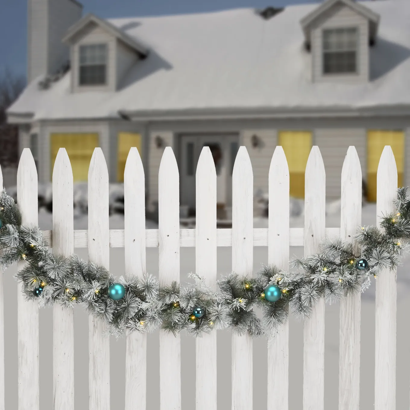 9 ft. Pre-Lit Snowy Tinkham Pine Garland with LED Lights