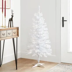 4 ft. Pre-Lit Tinsel Collection White Iridescent Tree with Clear Lights