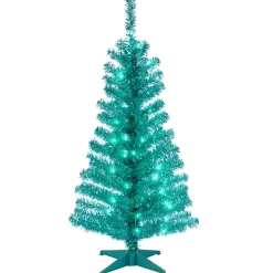 4 ft. Pre-Lit Tinsel Collection Turquoise Tree with Clear Lights