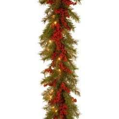 9 ft. Pre-Lit Valley Pine Garland with Warm White LED Lights