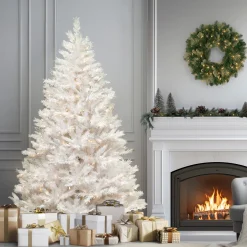 7.5 ft. Pre-Lit Winchester Pine White Tree with Clear Lights and Silver Glitter