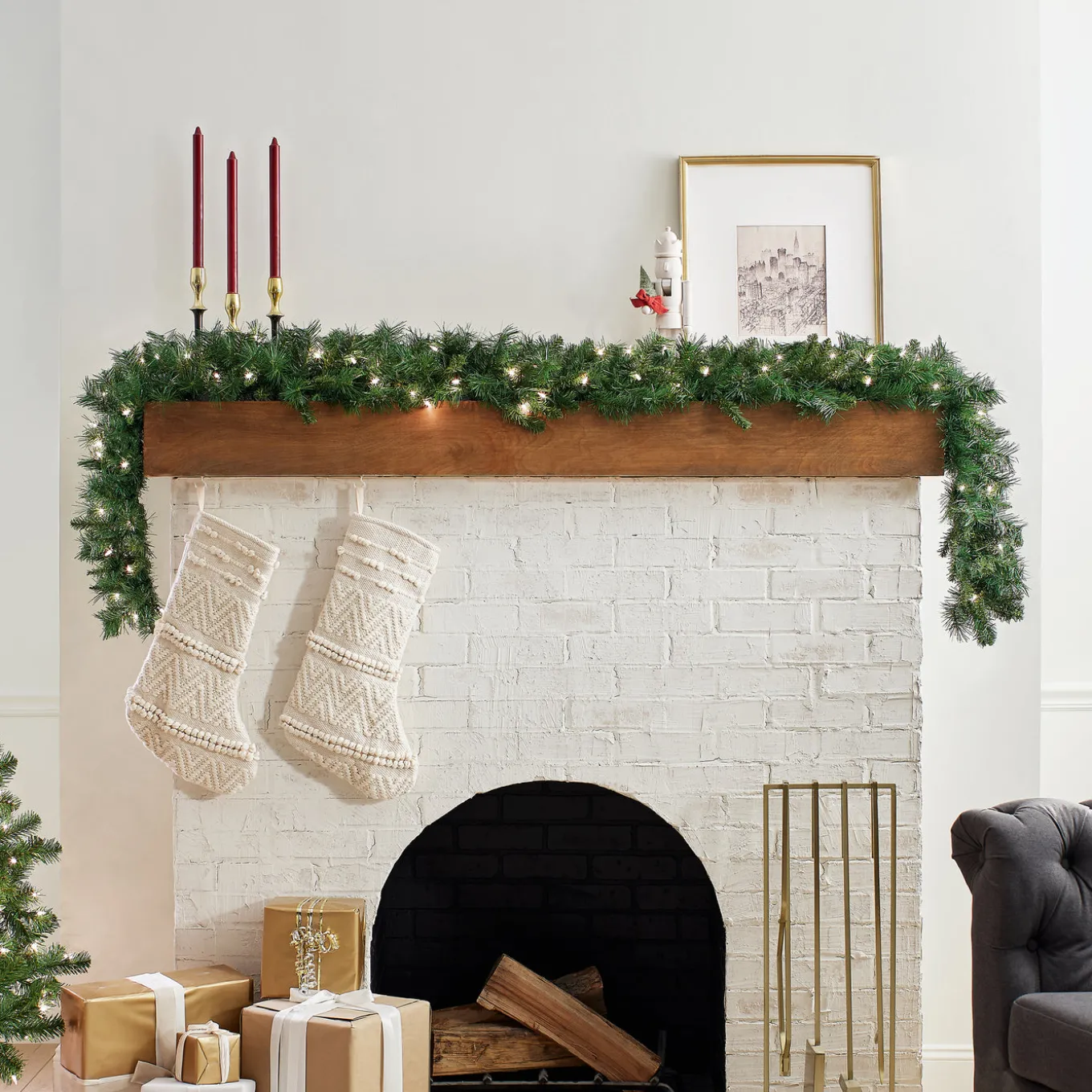 9 ft. Pre-Lit Winchester Pine Garland with Clear Lights