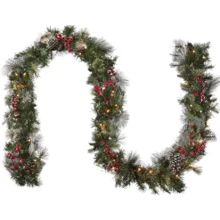 9 ft. Pre-Lit Wintry Berry Garland with Clear Lights, Plug-In