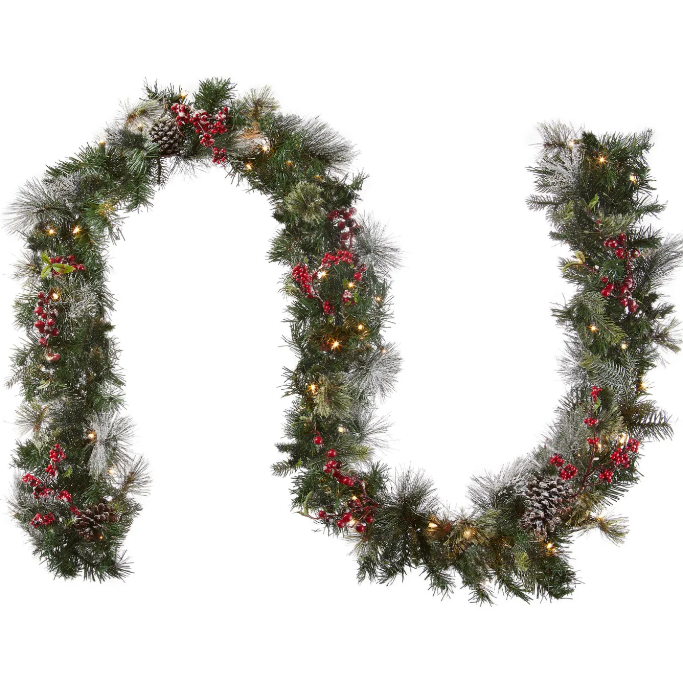 9 ft. Pre-Lit Wintry Berry Garland with Clear Lights, Plug-In