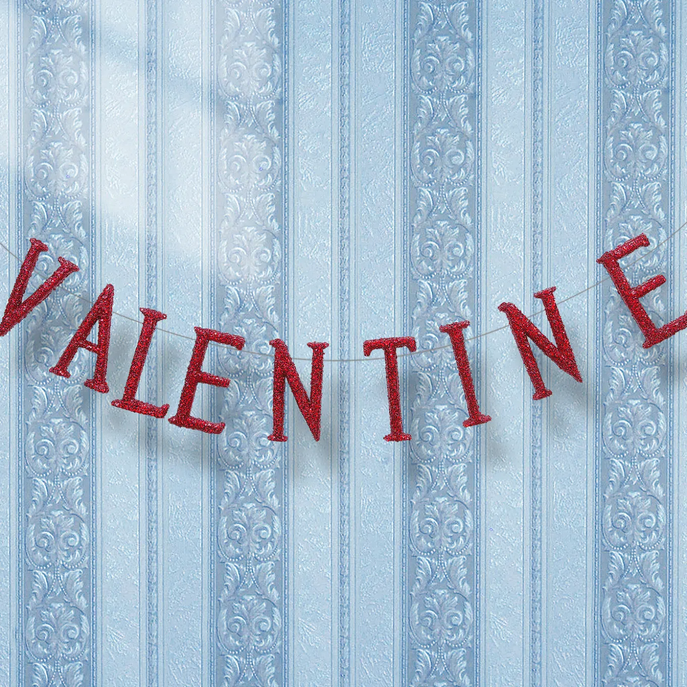 6 ft. Valentine's Banner Decorated with Red Glitter