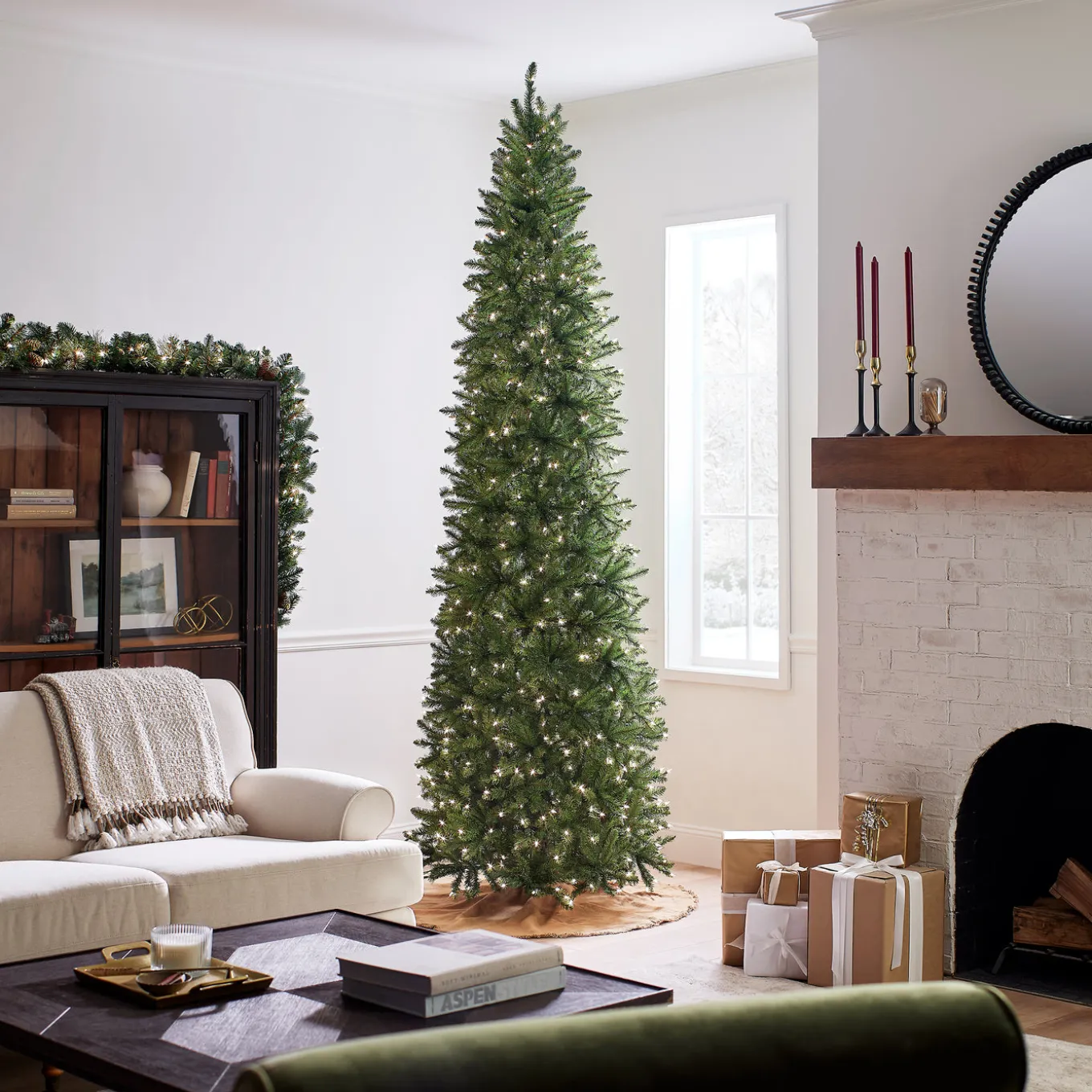 10 ft.Pre-Lit Kingswood Fir Pencil Slim Tree with Clear Lights