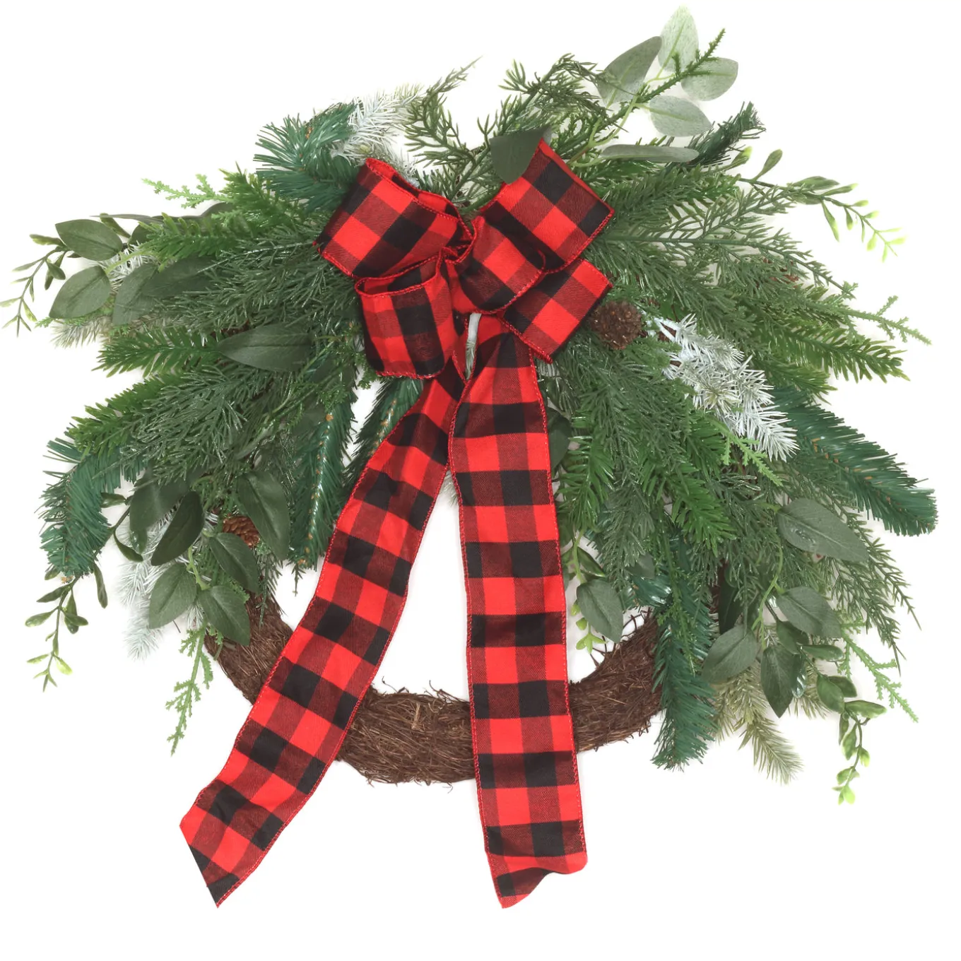 22 in. Mixed Pine and Bow Decorated Wreath
