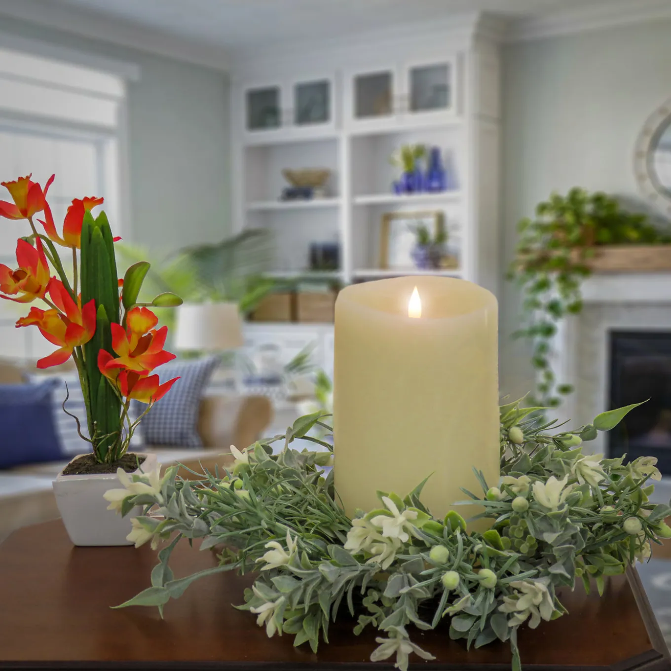 14 in. Spring Table Wreath with Mixed Foliage and Blossom