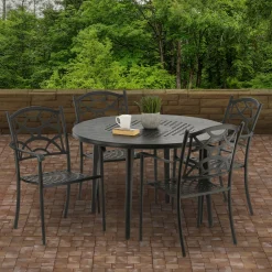 48 in. All Weather Round Dining Table, Black Finish, Cast Aluminum, Darby Collection